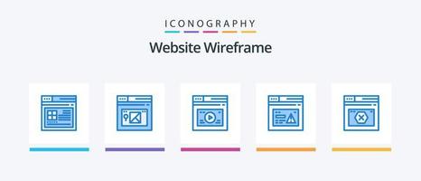 website wireframe blauw 5 icoon pak inclusief website. bladzijde. media. internetten. website. creatief pictogrammen ontwerp vector