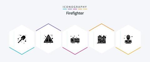 brandweerman 25 glyph icoon pak inclusief brand. huis. noodgeval. brand. architectuur vector