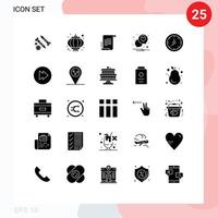 25 solide glyph concept voor websites mobiel en apps klok liefde reizen hart scenario bewerkbare vector ontwerp elementen