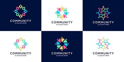 reeks van creatief mensen familie en menselijk eenheid logo verzameling. symbool voor teamwerk, sociaal groep, gemeenschap. vector