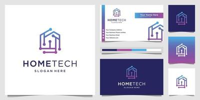 huis tech met verbinding punt lijn kunst stijl logo ontwerp en bedrijf kaart. creatief idee symbool technologie. vector