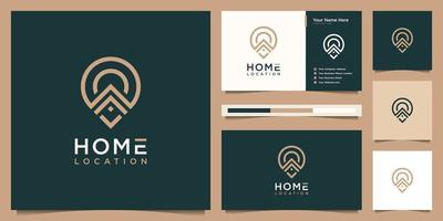 huis plaats logo ontwerp en bedrijf kaart sjabloon. luxe logo huis en pin plaats icoon symbool echt landgoed. vector