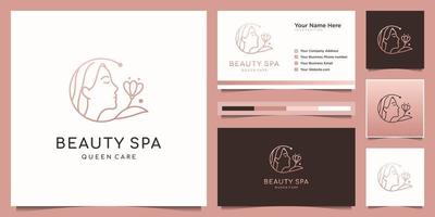 elegant vrouw haar- salon, spa en bloem logo ontwerp en bedrijf kaart vector