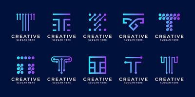 reeks van creatief brief t modern digitaal technologie logo ontwerp sjabloon vector