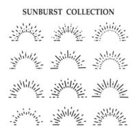 verzameling zonnestralen met zwarte lijntekeningen vector