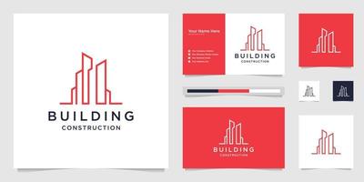 gebouw ontwerp logos met lijnen. bouw, appartement, stad gebouw en architect. premie logo ontwerp en bedrijf kaarten. vector