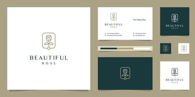 elegant bloem roos schoonheid, yoga en spa. logo ontwerp en bedrijf kaart vector