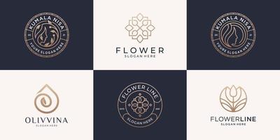 vrouwelijk schoonheid logo ontwerp verzameling. Dames, bloem, olijf, goud emblemen met lijn kunst stijl en decoratief voor branding logo, zakelijke identiteit en bruiloft ontwerp vector