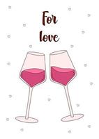 Valentijnsdag dag groet kaart met bril van wijn. vector illustratie