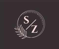 sz initialen brief bruiloft monogram logos sjabloon, hand- getrokken modern minimalistisch en bloemen Sjablonen voor uitnodiging kaarten, opslaan de datum, elegant identiteit. vector