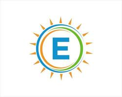 brief e zon logo. zonne- paneel boerderij elektrisch landbouw industrie logo sjabloon vector