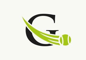 brief g tennis logo ontwerp sjabloon. tennis sport academie club logo vector