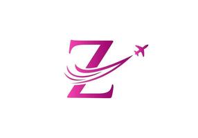 brief z reizen logo ontwerp concept met vliegend vliegtuig symbool vector