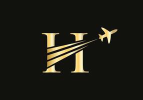 brief h reizen logo ontwerp concept met vliegend vliegtuig symbool vector