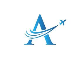brief een reizen logo ontwerp concept met vliegend vliegtuig symbool vector