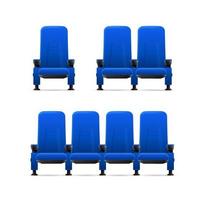 realistisch gedetailleerd 3d blauw bioscoop stoelen set. vector