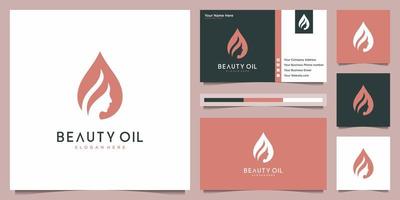 vrouwelijk logo ontwerp en bedrijf kaart sjabloon. schoonheid Dames en olie negatief ruimte logo concept vector