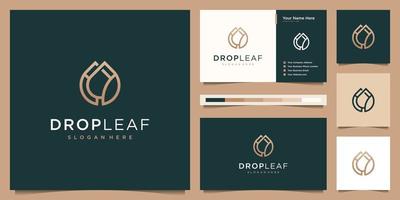 schoonheid laten vallen blad logo ontwerp en bedrijf kaart. luxe logo olie met blad voering concept vector