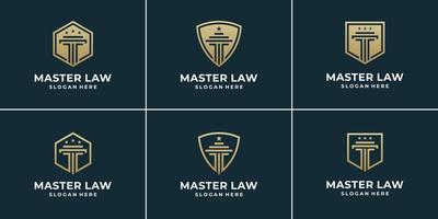 reeks verzameling wet kantoor combineren pijler en schild. idee logo voor gerechtigheid, wet, procureur, stevig. vector