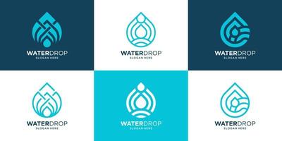 water laten vallen met lijn kunst stijl logo ontwerp verzameling. vector