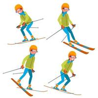 skiën mannetje vector. met stofbril en ski pak. skiën in winter. geïsoleerd vlak tekenfilm karakter illustratie vector