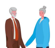 senior vrouw en man tekenfilms hand in hand vector