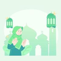 schattig vlak illustratie eid mubarak groet. vlak illustratie over vasten. schattig illustratie van breken snel. schattig vlak illustratie Ramadan. vector