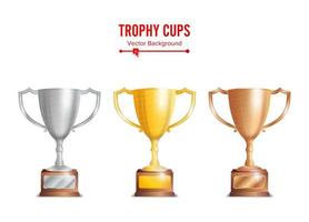 trofee cups set. gouden, bronzen, zilver kleuren. vector