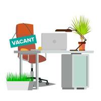 vacature concept vector. kantoor stoel. vacature teken. leeg stoel. bedrijf werving, uur vrijgekomen bureau. menselijk middelen beheer. vlak geïsoleerd illustratie vector