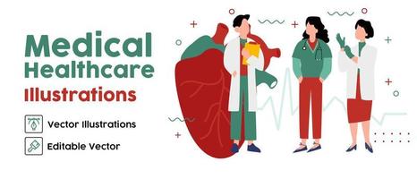 menselijk hart. cardiologie concept. artsen. cardiologie diagnostiek. vlak isometrische vector illustratie.
