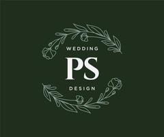 ps initialen brief bruiloft monogram logos verzameling, hand- getrokken modern minimalistisch en bloemen Sjablonen voor uitnodiging kaarten, opslaan de datum, elegant identiteit voor restaurant, boetiek, cafe in vector