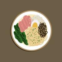 eigengemaakt Japans varkensvlees tonkotsu ramen met champignons en eieren. voedsel illustratie, voedsel tekenfilm. vector