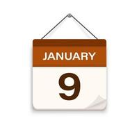 januari 9, kalender icoon met schaduw. dag, maand. vergadering afspraak tijd. evenement schema datum. vlak vector illustratie.