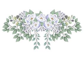 witte rozen bloemen met knoppen en bladeren schilderen vector