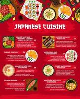 Japans keuken menu, restaurant gerechten en maaltijden vector