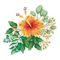 oranje Hawaiiaanse bloem met knoppen en bladeren schilderen vector