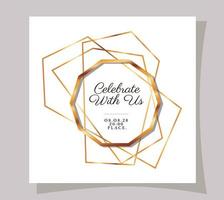 bruiloft uitnodiging in gouden frame ontwerp vector