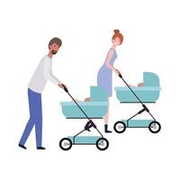 paar staande met een pasgeboren baby in de kinderwagen vector