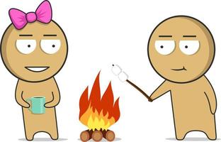 een vent en een meisje koken marshmallows Aan een brand vector