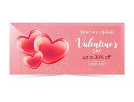 Valentijnsdag dag speciaal aanbod poster of banier met veel glas harten Aan roze achtergrond. vector