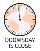 dag des oordeels is dichtbij poster. dag des oordeels klok. 100 seconden naar middernacht. symbool van globaal catastrofe, Apocalypse teken. vlak vector illustratie.