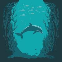 marinier dier dolfijn duiken onder de zee vector