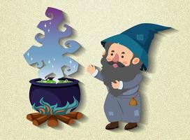 kleine wizard stripfiguur met potion pot vector