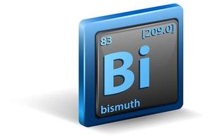 bismut scheikundig element. chemisch symbool met atoomnummer en atoommassa. vector