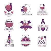 wijn maken en wijngaard, wijnbouw logotypes vector
