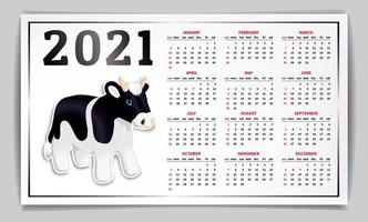 zwart-witte stier 2021 kalender vector