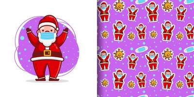 Kerst schattig gemaskeerd santa cartoon patroon vector