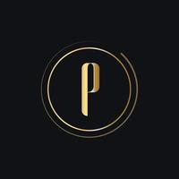 eerste p brief logo met goud kleur luxe concept vector