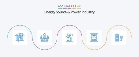 energie bron en macht industrie blauw 5 icoon pak inclusief accumulator. macht levering. groei. plug. elektrisch vector