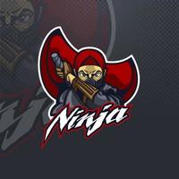 Ninja aanval mascotte of logo voor esports team. vector